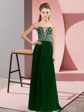 Dark Green Lace Up Celeb Inspired Gowns Beading Sleeveless Floor Length