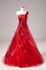Sleeveless Floor Length Lace Up Sweet 16 Quinceanera Dress in Red with Beading
