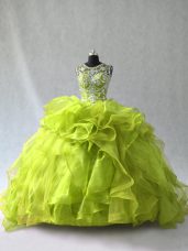 Floor Length Ball Gowns Sleeveless Yellow Green Vestidos de Quinceanera Lace Up