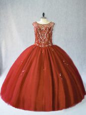 Top Selling Rust Red Scoop Lace Up Beading Sweet 16 Quinceanera Dress Sleeveless