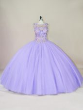 Scoop Sleeveless Lace Up Quinceanera Dress Lavender Tulle