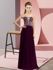 Suitable Burgundy Chiffon Lace Up Prom Gown Sleeveless Floor Length Beading