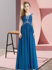 Best Selling Chiffon Cap Sleeves Floor Length Evening Dress and Beading