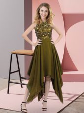 Modern High-neck Sleeveless Chiffon Celeb Inspired Gowns Beading and Sequins Zipper