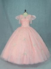 Floor Length Zipper Quinceanera Dresses Peach for Sweet 16 and Quinceanera with Beading