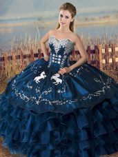 Elegant Sweetheart Sleeveless Lace Up Sweet 16 Quinceanera Dress Navy Blue Satin and Organza