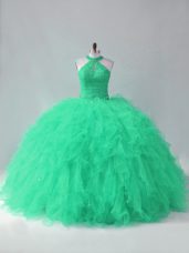 Spectacular Turquoise Sleeveless Tulle Lace Up Sweet 16 Dresses for Sweet 16 and Quinceanera