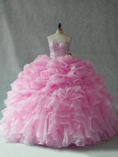 Sleeveless Brush Train Beading and Ruffles and Pick Ups Lace Up Quinceanera Gowns