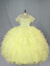 Sweetheart Sleeveless Organza 15th Birthday Dress Beading and Ruffles Lace Up
