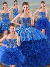 Royal Blue Sweetheart Lace Up Embroidery Sweet 16 Quinceanera Dress Sleeveless