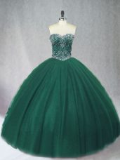 Floor Length Dark Green Vestidos de Quinceanera Tulle Sleeveless Beading