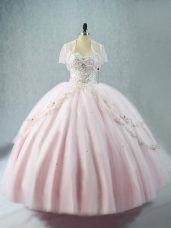 Pink Lace Up Sweetheart Beading Quinceanera Dresses Tulle Sleeveless