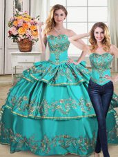 Custom Designed Floor Length Aqua Blue Sweet 16 Quinceanera Dress Sweetheart Sleeveless Lace Up