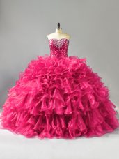 Custom Designed Organza Sleeveless Floor Length Ball Gown Prom Dress and Beading and Ruffles