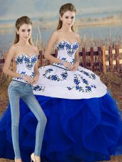 Pretty Tulle Sleeveless Floor Length Quinceanera Dress and Embroidery and Ruffles and Bowknot