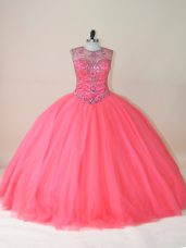 Admirable Floor Length Watermelon Red Sweet 16 Quinceanera Dress Scoop Sleeveless Lace Up