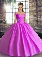 Sleeveless Floor Length Beading Lace Up Quinceanera Dresses with Lilac
