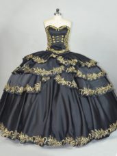 Vintage Black Sleeveless Embroidery Floor Length Quinceanera Gowns