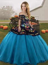 Best Selling Floor Length Ball Gowns Sleeveless Blue And Black Sweet 16 Dresses Lace Up