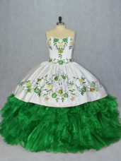 Chic Floor Length Lace Up Quinceanera Dresses Green for Sweet 16 and Quinceanera with Embroidery and Ruffles