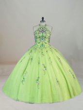 Trendy Yellow Green Sleeveless Tulle Brush Train Lace Up Sweet 16 Quinceanera Dress for Sweet 16 and Quinceanera