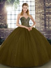 Brown Sleeveless Beading Floor Length Sweet 16 Quinceanera Dress