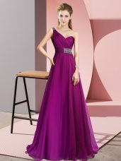 Popular Criss Cross Evening Dress Fuchsia for Prom and Party with Beading Brush Train