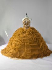 Sleeveless Lace Up Beading Quince Ball Gowns