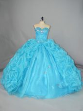 Beautiful Organza Sleeveless Floor Length 15 Quinceanera Dress and Embroidery and Ruffles
