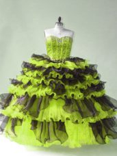Yellow Green Lace Up Sweetheart Beading Vestidos de Quinceanera Organza Sleeveless
