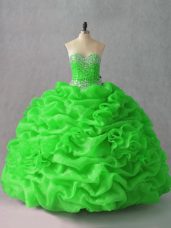 Beauteous Sleeveless Organza Floor Length Lace Up Sweet 16 Quinceanera Dress in with Beading and Hand Made Flower