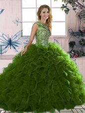 Fabulous Olive Green Sweet 16 Quinceanera Dress Military Ball and Sweet 16 and Quinceanera with Beading and Ruffles Scoop Sleeveless Lace Up