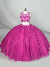 Low Price Fuchsia Sleeveless Tulle Zipper Ball Gown Prom Dress for Sweet 16 and Quinceanera