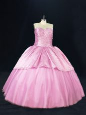 Designer Floor Length Ball Gowns Sleeveless Pink 15th Birthday Dress Lace Up
