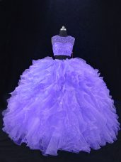 Simple Beading and Ruffles 15 Quinceanera Dress Lavender Zipper Sleeveless Floor Length