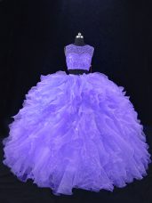 Simple Beading and Ruffles 15 Quinceanera Dress Lavender Zipper Sleeveless Floor Length
