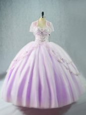 Sweet Lavender Sleeveless Floor Length Beading Lace Up Quinceanera Gown