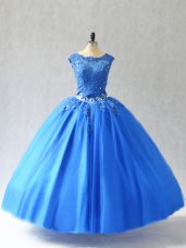 Fantastic Blue Sleeveless Tulle Lace Up 15th Birthday Dress for Sweet 16 and Quinceanera