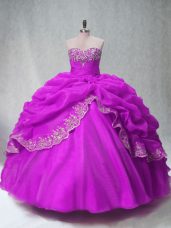 Comfortable Fuchsia Sleeveless Beading and Appliques Floor Length Sweet 16 Dresses