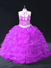 Smart Beading and Pick Ups Ball Gown Prom Dress Purple Backless Sleeveless Floor Length