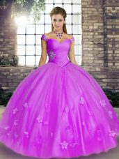 Ball Gowns Vestidos de Quinceanera Lavender Off The Shoulder Tulle Sleeveless Floor Length Lace Up