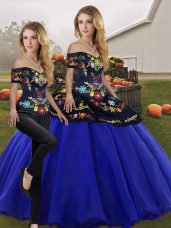 Royal Blue Sleeveless Tulle Lace Up Quinceanera Dress for Military Ball and Sweet 16 and Quinceanera