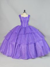 Top Selling Floor Length Lace Up 15 Quinceanera Dress Lavender for Sweet 16 and Quinceanera with Beading and Ruffled Layers