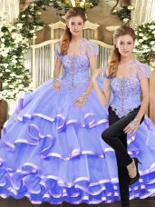 Sleeveless Lace Up Floor Length Beading and Ruffled Layers Quinceanera Dress