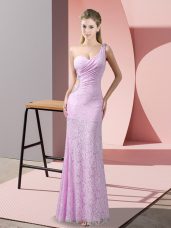 Dazzling Lace One Shoulder Sleeveless Criss Cross Beading and Lace Dress for Prom in Lilac