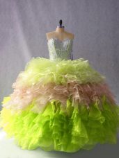 Popular Multi-color Sweetheart Lace Up Beading and Ruffles 15 Quinceanera Dress Sleeveless
