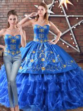 Blue Vestidos de Quinceanera Sweet 16 and Quinceanera with Embroidery Sweetheart Sleeveless Lace Up