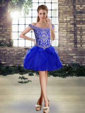 Mini Length Ball Gowns Sleeveless Royal Blue Evening Dress Lace Up