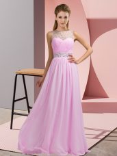 Pink Empire Scoop Sleeveless Chiffon Floor Length Backless Beading Prom Dresses