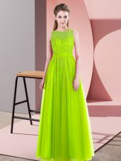 Custom Fit Yellow Green Scoop Neckline Beading Prom Dresses Sleeveless Side Zipper